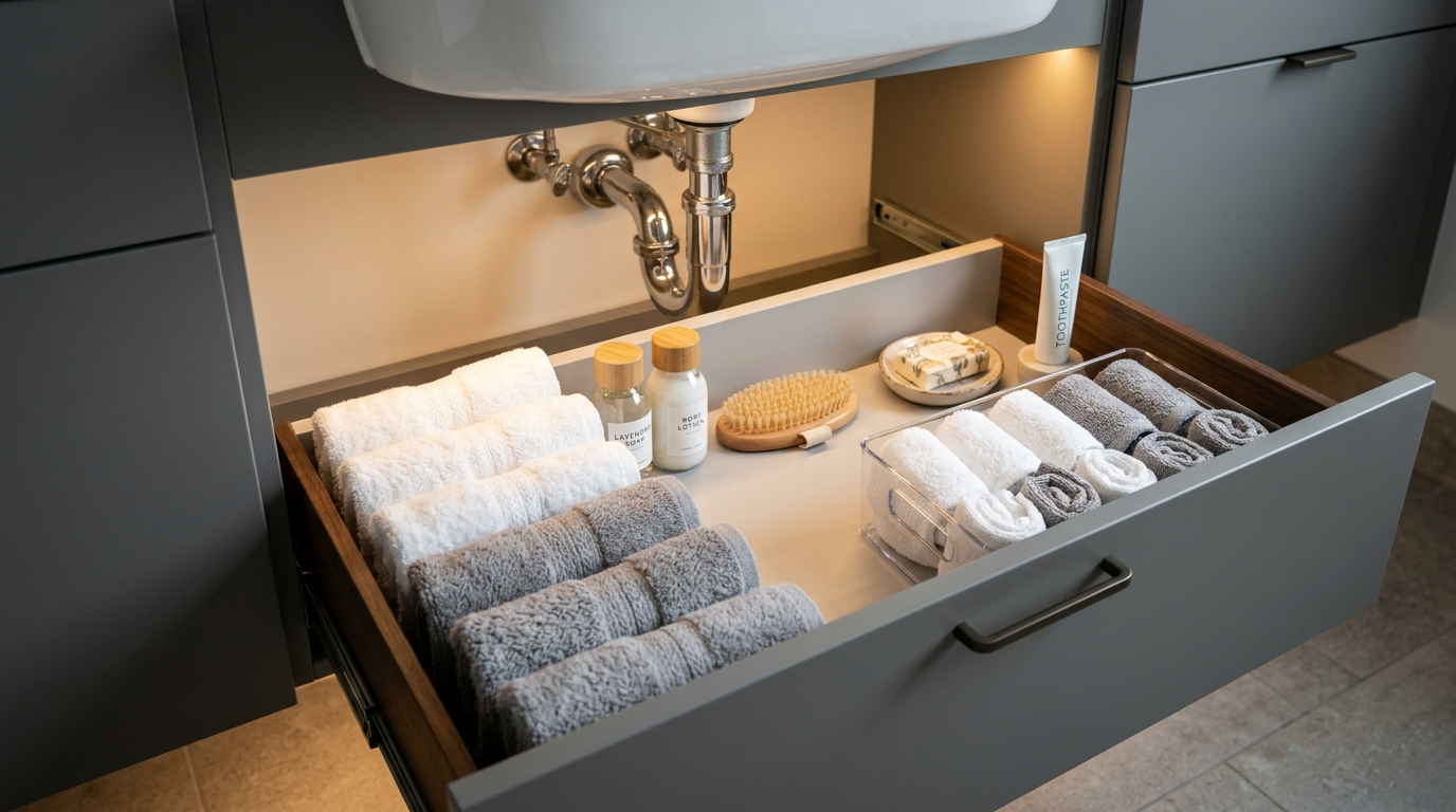 Create a linen cabinet zone that stays tidy